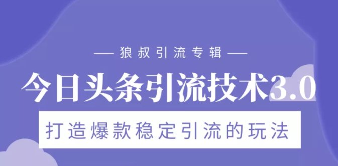 狼叔今日头条引流技术3.0，打造爆款稳定引流的玩法，VLOG引流技术 - 阿伟资源库-阿伟资源库