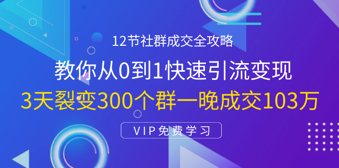 12节社群成交全攻略：从0到1快速引流变现，3天裂变300个群一晚成交103万 - 阿伟资源库-阿伟资源库