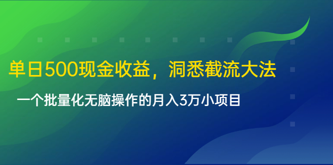 单日500现金收益，洞悉截流大法，一个批量化无脑操作的月入3万小项目 - 阿伟资源库-阿伟资源库