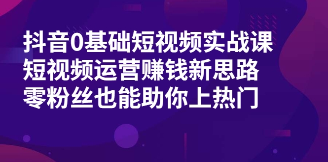 抖音0基础短视频实战课，短视频运营赚钱新思路，零粉丝也能助你上热门 - 阿伟资源库-阿伟资源库