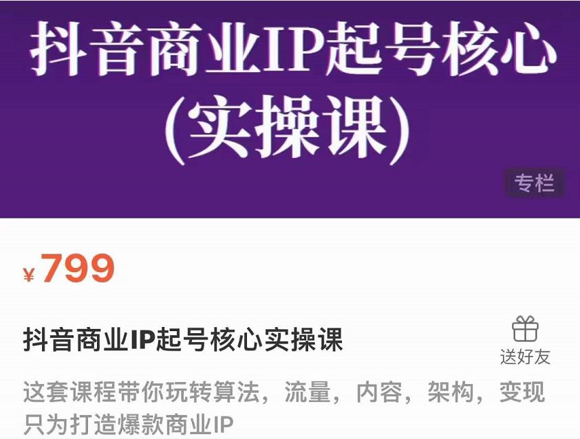 抖音商业IP起号核心实操课，带你玩转算法，流量，内容，架构，变现 - 阿伟资源库-阿伟资源库