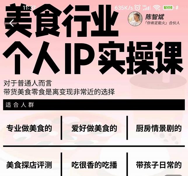 美食行业个人IP实操课，对于普通人而言，带货美食零食是离变现非常近的选择 - 阿伟资源库-阿伟资源库