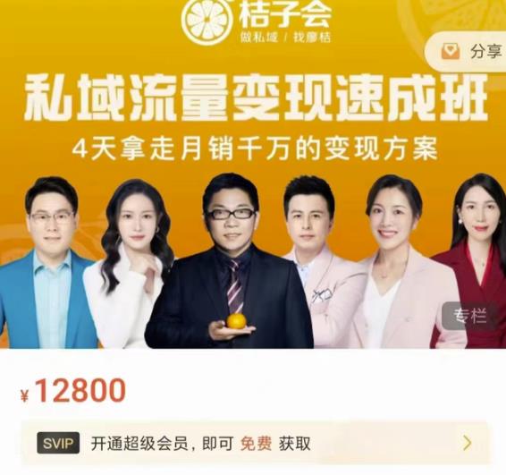 桔子会·私域流量变现速成班，4天拿走月销千万的变现方案 价值12800元 - 阿伟资源库-阿伟资源库