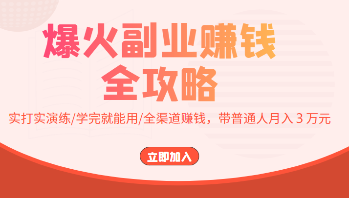 爆火副业赚钱全攻略：实打实演练/学完就能用/全渠道赚钱，带普通人月入３万元 - 阿伟资源库-阿伟资源库
