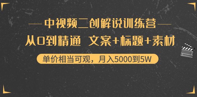 中视频二创解说训练营：从0到精通 文案+标题+素材、月入5000到5W - 阿伟资源库-阿伟资源库