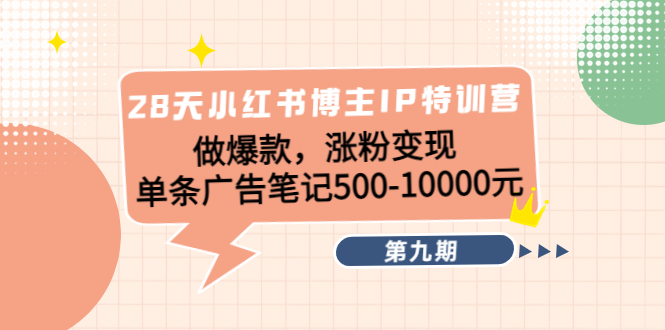 28天小红书博主IP特训营《第9期》做爆款，涨粉变现 单条广告笔记500-10000 - 阿伟资源库-阿伟资源库
