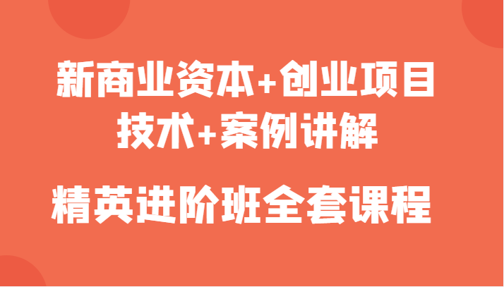 新商业资本+创业项目，技术+案例讲解，精英进阶班全套课程 - 阿伟资源库-阿伟资源库