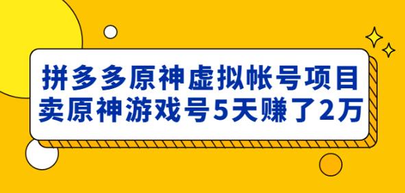 外面卖2980的拼多多原神虚拟帐号项目：卖原神游戏号5天赚了2万 - 阿伟资源库-阿伟资源库