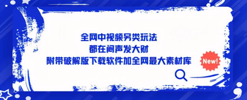 全网中视频另类玩法，都在闷声发大财，附带破解版下载软件加全网最大素材库 - 阿伟资源库-阿伟资源库