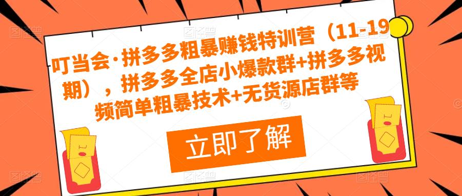 叮当会·拼多多粗暴赚钱特训营（11-19期），拼多多全店小爆款群+拼多多视频简单粗暴技术+无货源店群等 - 阿伟资源库-阿伟资源库