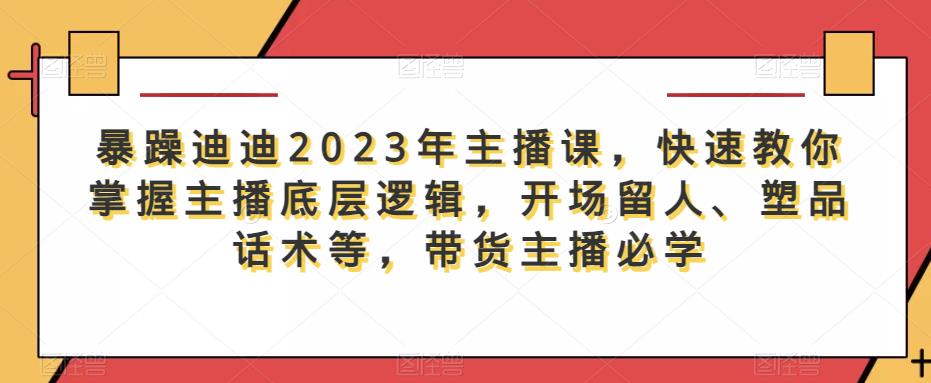 暴躁迪迪2023年主播课，快速教你掌握主播底层逻辑，开场留人、塑品话术等，带货主播必学 - 阿伟资源库-阿伟资源库