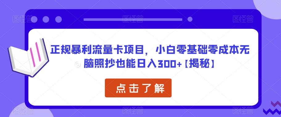 正规暴利流量卡项目，小白零基础零成本无脑照抄也能日入300+【揭秘】 - 阿伟资源库-阿伟资源库