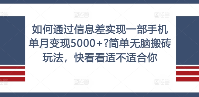 如何通过信息差实现一部手机单月变现5000+?简单无脑搬砖玩法，快看看适不适合你【揭秘】 - 阿伟资源库-阿伟资源库