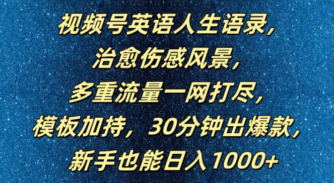 视频号英语人生语录，多重流量一网打尽，模板加持，30分钟出爆款，新手也能日入1000+【揭秘】 - 阿伟资源库-阿伟资源库
