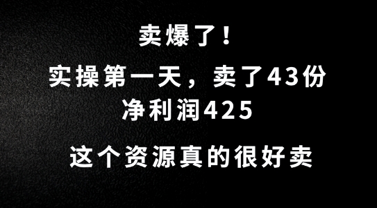 这个资源，需求很大，实操第一天卖了43份，净利润425【揭秘】 - 阿伟资源库-阿伟资源库