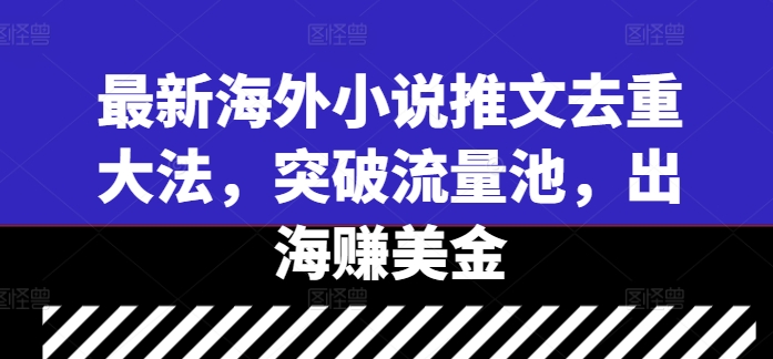 最新海外小说推文去重大法，突破流量池，出海赚美金 - 阿伟资源库-阿伟资源库