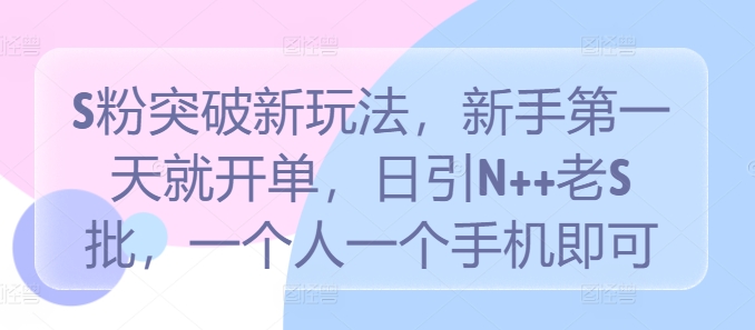 S粉突破新玩法，新手第一天就开单，日引N++老S批，一个人一个手机即可【揭秘】 - 阿伟资源库-阿伟资源库