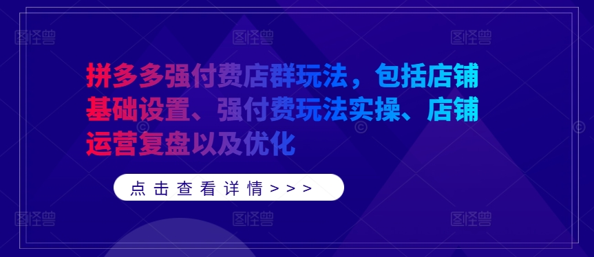 拼多多强付费店群玩法，包括店铺基础设置、强付费玩法实操、店铺运营复盘以及优化 - 阿伟资源库-阿伟资源库