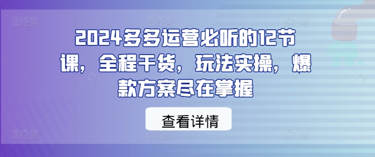 2024多多运营必听的12节课，全程干货，玩法实操，爆款方案尽在掌握 - 阿伟资源库-阿伟资源库