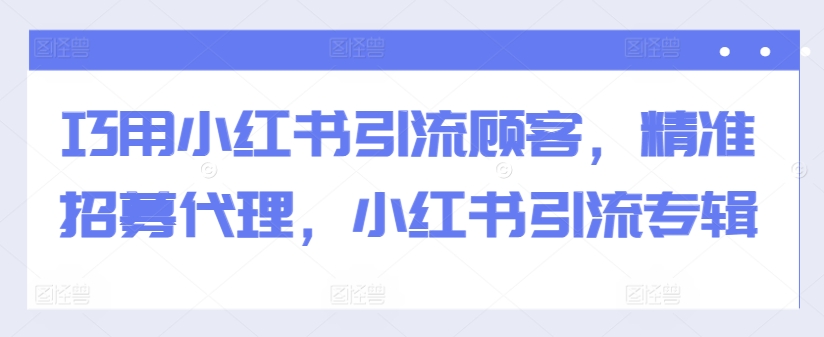 巧用小红书引流顾客，精准招募代理，小红书引流专辑 - 阿伟资源库-阿伟资源库