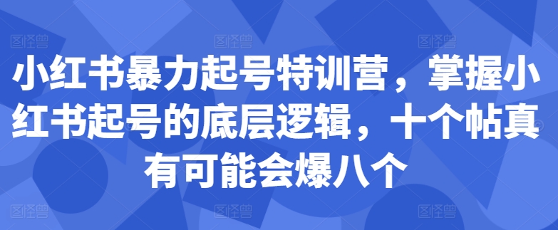 小红书暴力起号特训营，掌握小红书起号的底层逻辑，十个帖真有可能会爆八个 - 阿伟资源库-阿伟资源库
