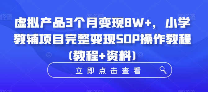 虚拟产品3个月变现8W+，小学教辅项目完整变现SOP操作教程(教程+资料) - 阿伟资源库-阿伟资源库
