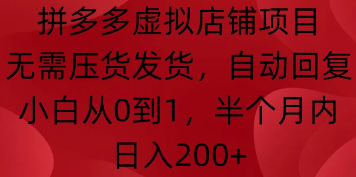 拼多多虚拟店铺项目，无需压货发货，自动回复，小白从0到1，半个月内日入200+【揭秘】 - 阿伟资源库-阿伟资源库