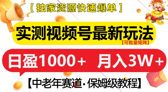 实测视频号最新玩法，中老年赛道，独家资源，月入过W+【揭秘】 - 阿伟资源库-阿伟资源库