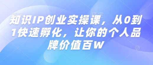 知识IP创业实操课，从0到1快速孵化，让你的个人品牌价值百W - 阿伟资源库-阿伟资源库