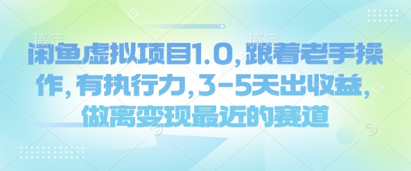 闲鱼虚拟项目1.0，跟着老手操作，有执行力，3-5天出收益，做离变现最近的赛道 - 阿伟资源库-阿伟资源库