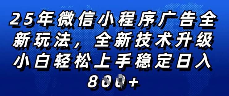 2025年微信小程序全新玩法纯小白易上手，稳定日入多张，技术全新升级，全网首发【揭秘】 - 阿伟资源库-阿伟资源库