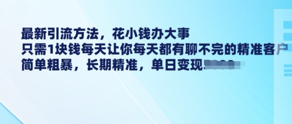 最新引流方法，花小钱办大事，只需1块钱每天让你每天都有聊不完的精准客户 简单粗暴，长期精准 - 阿伟资源库-阿伟资源库