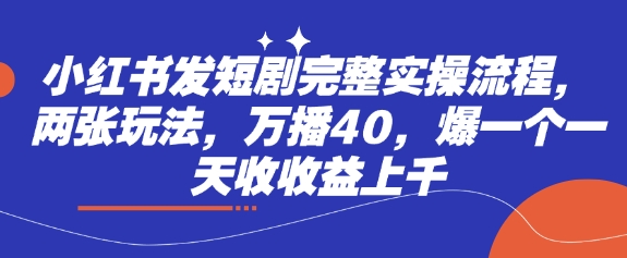 小红书发短剧完整实操流程，两张玩法，万播40，爆一个一天收收益上千 - 阿伟资源库-阿伟资源库